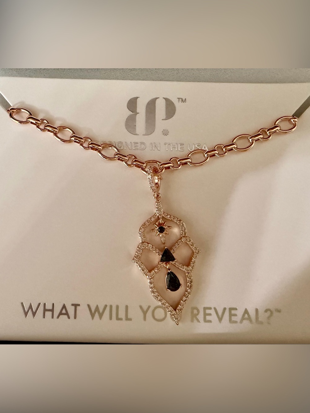 Rose Gold Black Onyx Sandstone Pendant Necklace